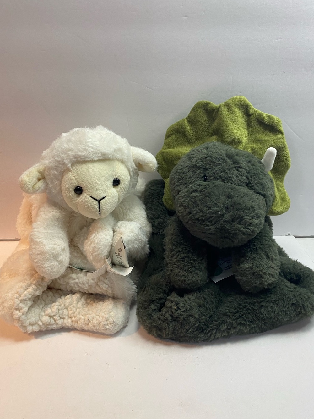 DINOSAUR +SHEEP Buddy Blankie Security Blanket , snuggly lovey x2